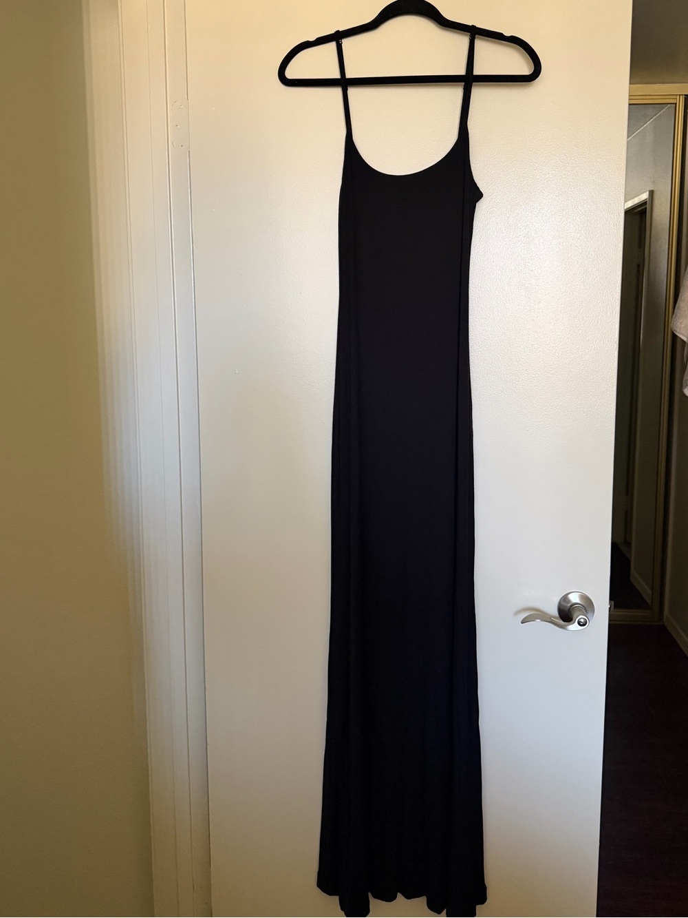 SKIMS Black Maxi Slip Dress with Thin Straps